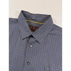 Robert Talbott Classic Shirt Mens XL Blue Brown Check Made in Portugal
